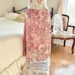 Pink floral midi skirt  Y2K floral midi skirt Notations size xl
